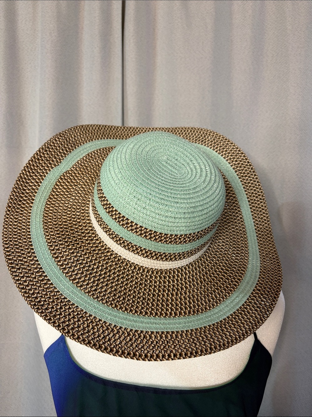 Wide Brim Straw Sun Hat with Mint Accent
